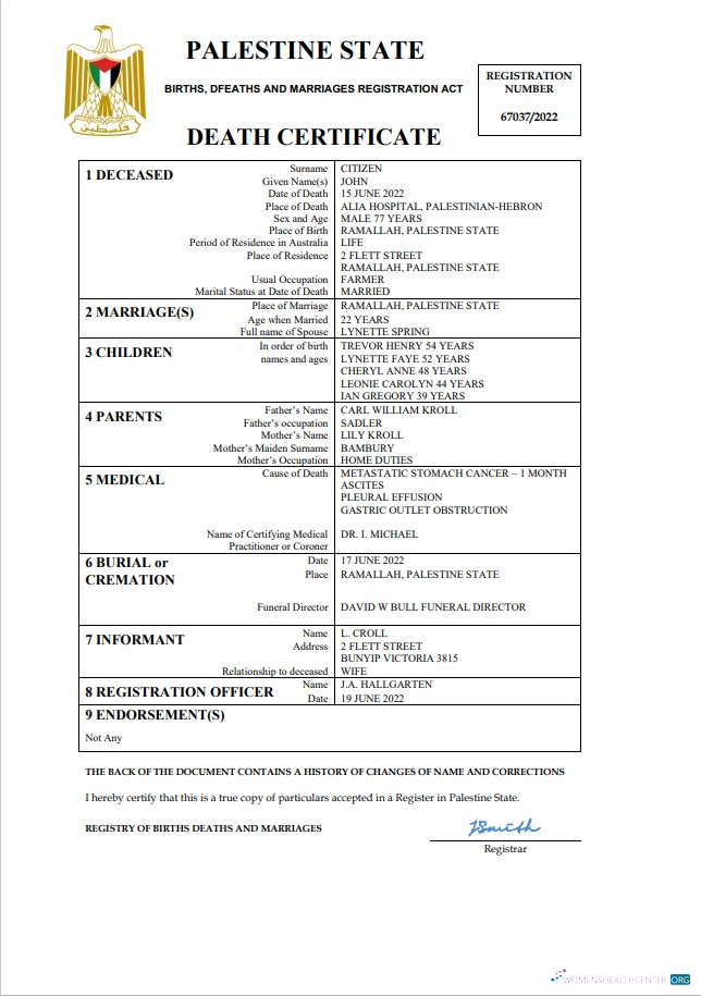 Качественный Скачать Palestine Vital Record Death Certificate Word и PDF Шаблон Photoshop Шаблон