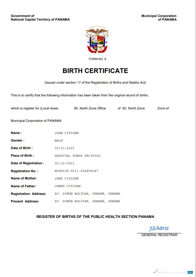 Профессиональный Скачать Панама Birth Certificate Word и PDF Шаблон Photoshop Шаблон