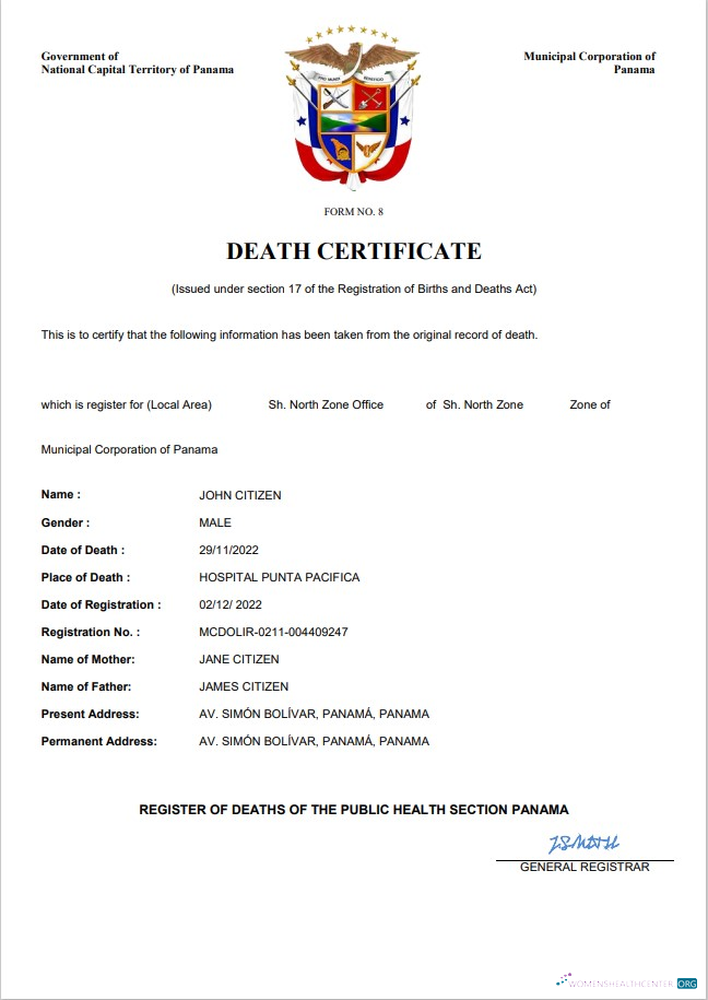 Качественный Скачать Панама Death Certificate Word и PDF Шаблон Photoshop Шаблон
