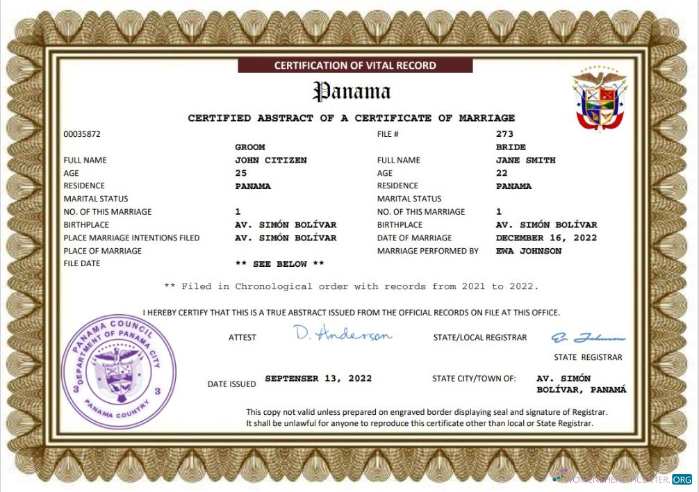 Премиум Скачать Панама Marriage Certificate Word и PDF Шаблон Photoshop Шаблон
