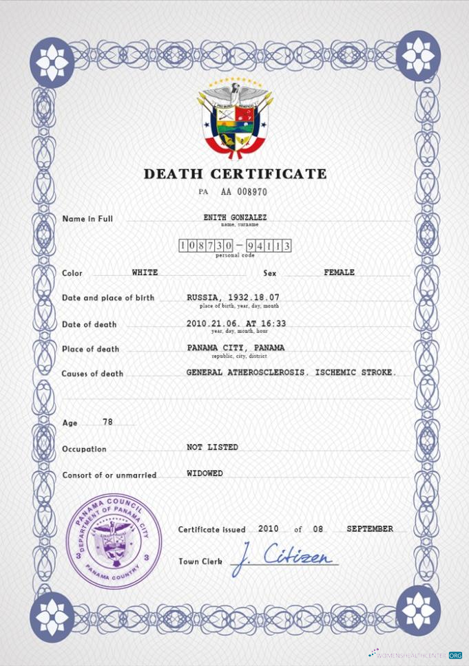 Профессиональный Скачать Панама Vital Record Death Certificate PSD Шаблон Photoshop Шаблон