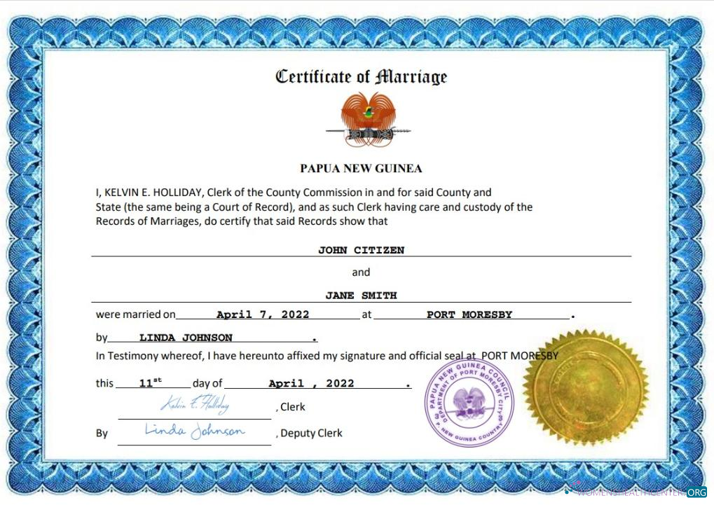 Редактируемый Скачать Папуа-Новая Гвинея Marriage Certificate Word и PDF Шаблон Photoshop Шаблон