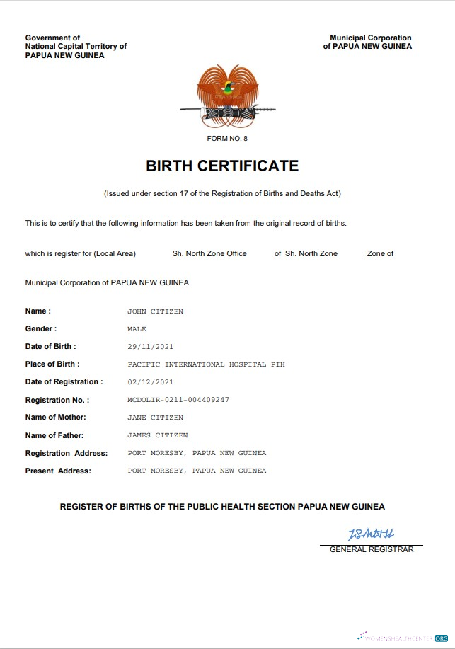 Премиум Скачать Папуа-Новая Гвинея Vital Record Birth Certificate Word и PDF Шаблон Photoshop Шаблон