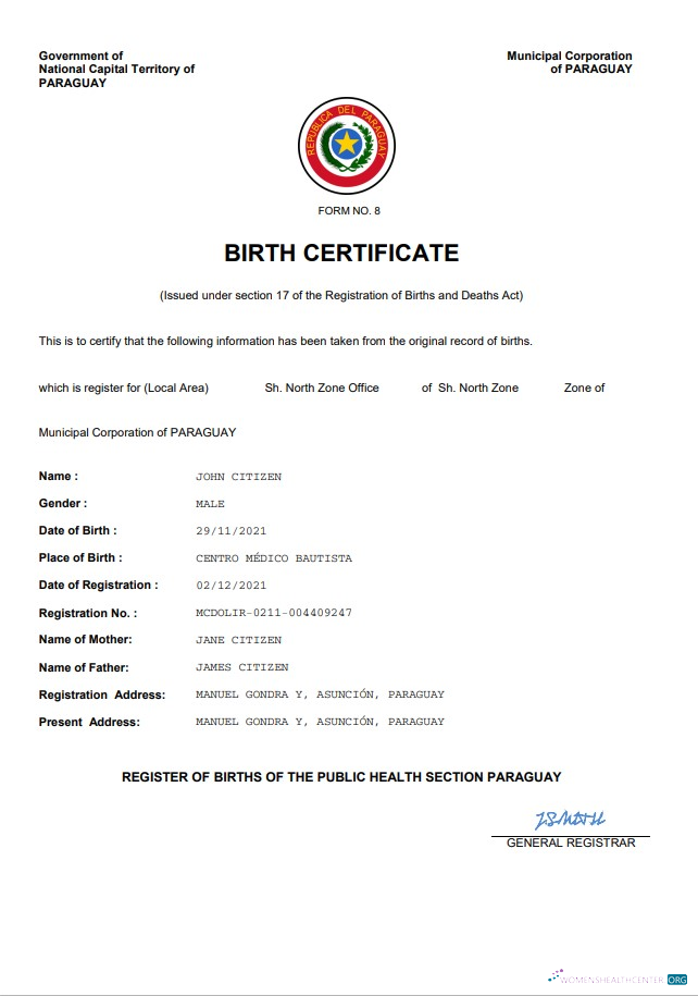Качественный Скачать Парагвай Birth Certificate Word и PDF Шаблон Photoshop Шаблон