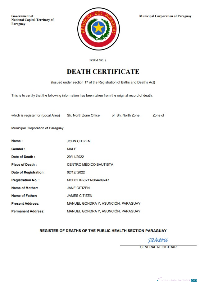 Премиум Скачать Парагвай Death Certificate Word и PDF Шаблон Photoshop Шаблон