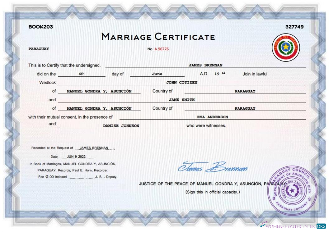 Реалистичный Скачать Парагвай Marriage Certificate Word и PDF Шаблон Photoshop Шаблон