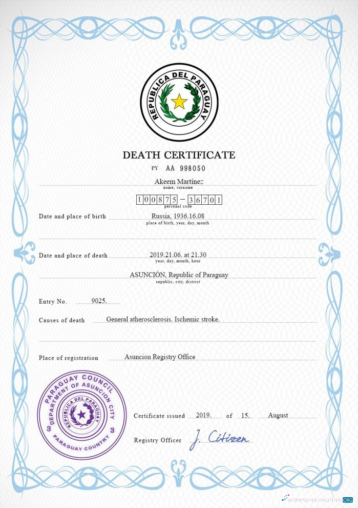 Реалистичный Скачать Парагвай Vital Record Death Certificate PSD Шаблон Photoshop Шаблон