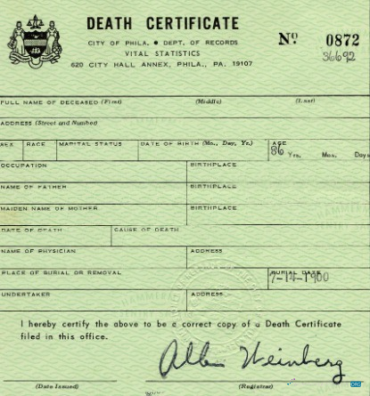 Реалистичный Скачать Pennsylvania Departments Records Death Certificate Photoshop Шаблон