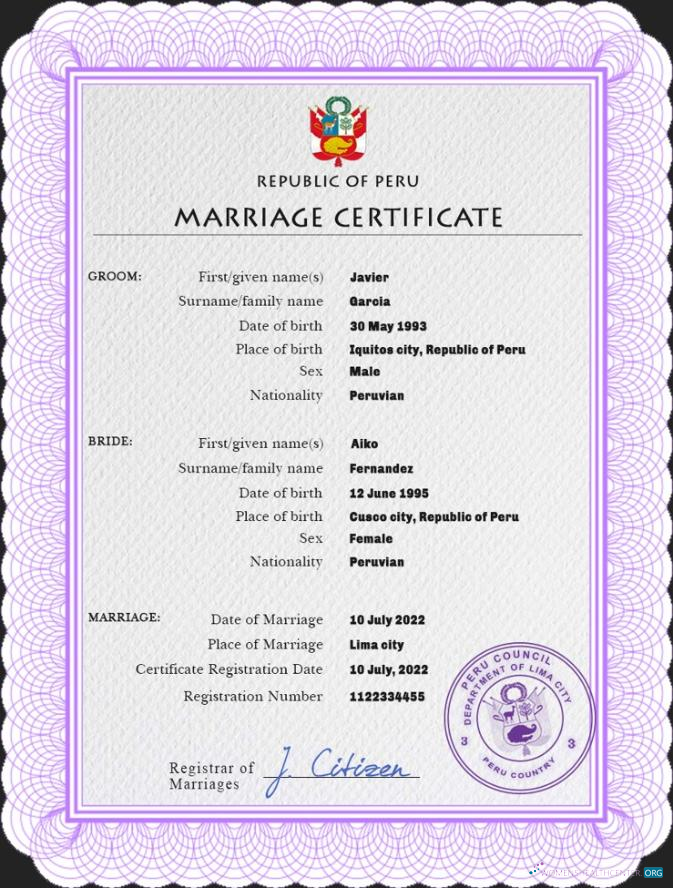 Качественный Скачать Перу Marriage Certificate PSD Шаблон Photoshop Шаблон