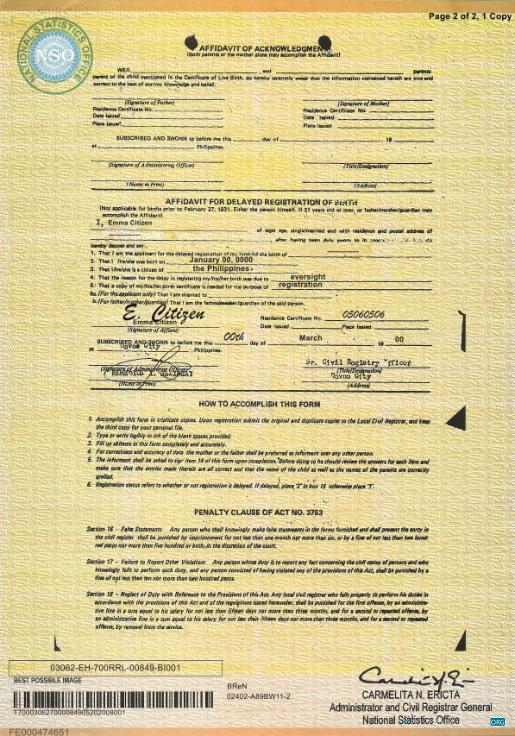 Редактируемый Скачать Филиппины Birth Certificate Шаблон в PSD Формат Photoshop Шаблон