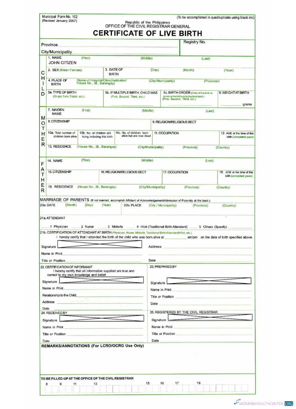 Премиум Скачать Филиппины Certificate Live Birth Photoshop Шаблон