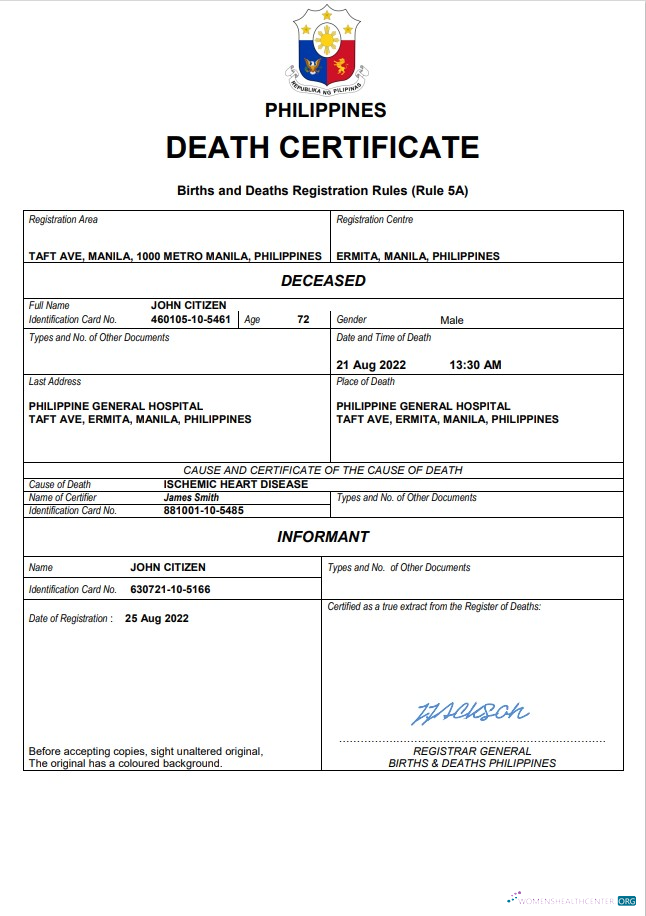 Премиум Скачать Филиппины Vital Record Death Certificate Word и PDF Шаблон Photoshop Шаблон