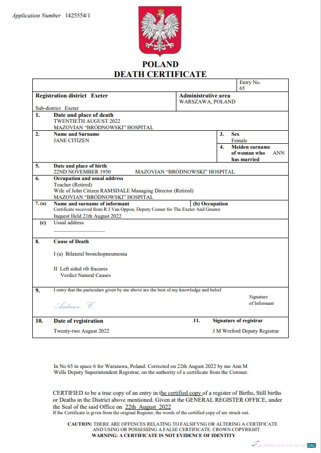 Премиум Скачать Польша Death Certificate Word и PDF Шаблон Photoshop Шаблон