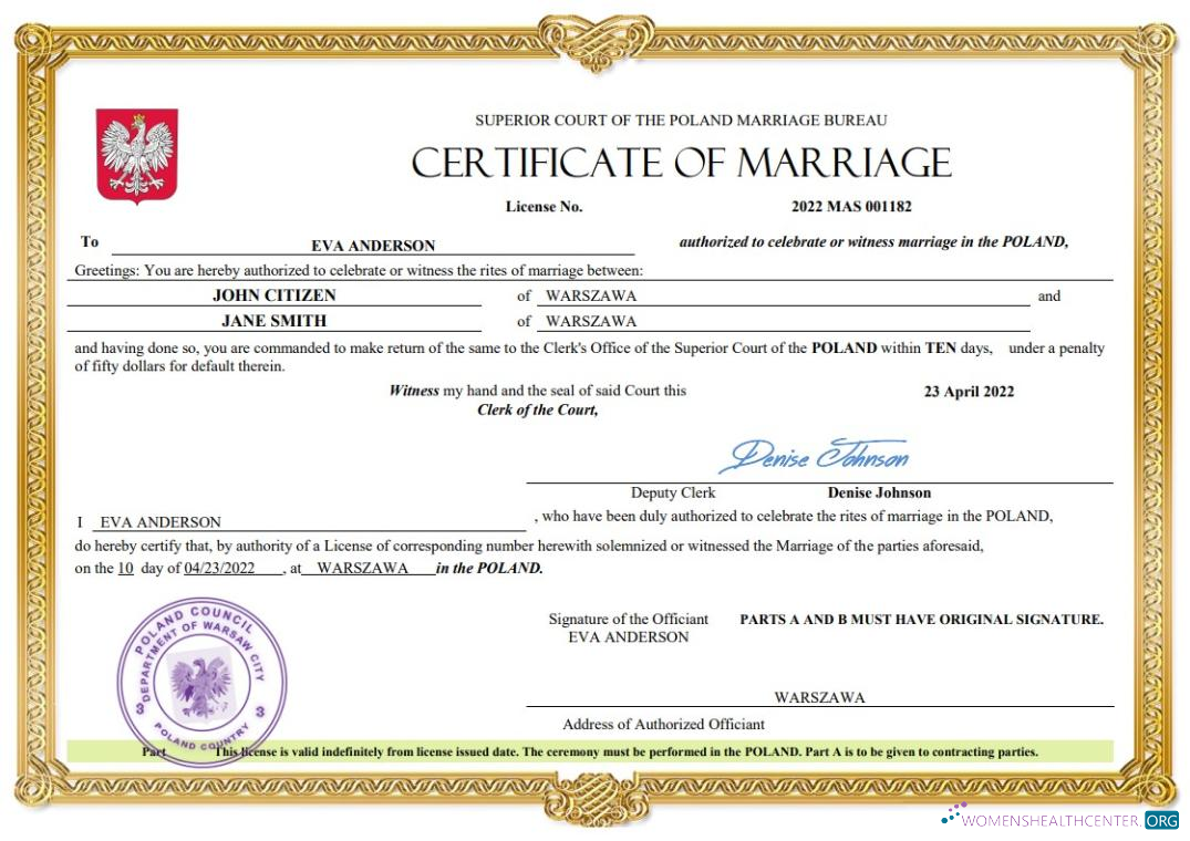 Премиум Скачать Польша Marriage Certificate Word и PDF Шаблон Photoshop Шаблон