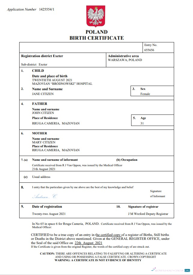 Профессиональный Скачать Польша Vital Record Birth Certificate Word и PDF Шаблон Photoshop Шаблон