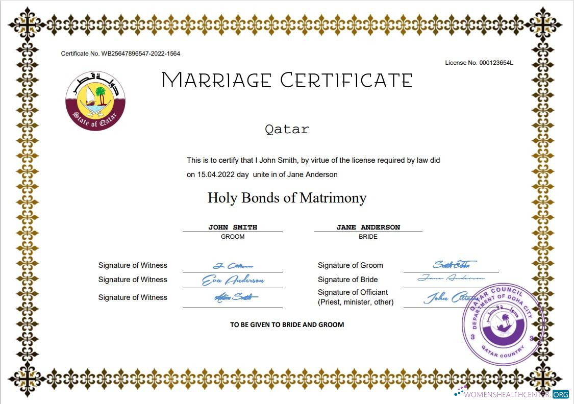 Реалистичный Скачать Катар Marriage Certificate Word и PDF Шаблон Photoshop Шаблон