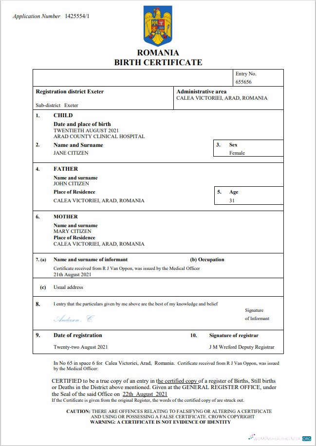 Профессиональный Скачать Румыния Birth Certificate Word и PDF Шаблон Photoshop Шаблон