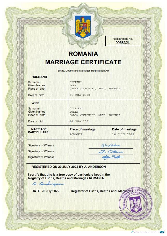 Качественный Скачать Румыния Marriage Certificate Word и PDF Шаблон Photoshop Шаблон