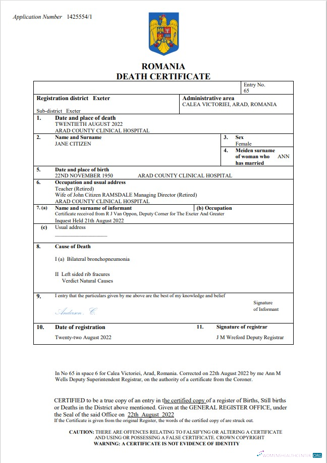 Реалистичный Скачать Румыния Vital Record Death Certificate Word и PDF Шаблон Photoshop Шаблон