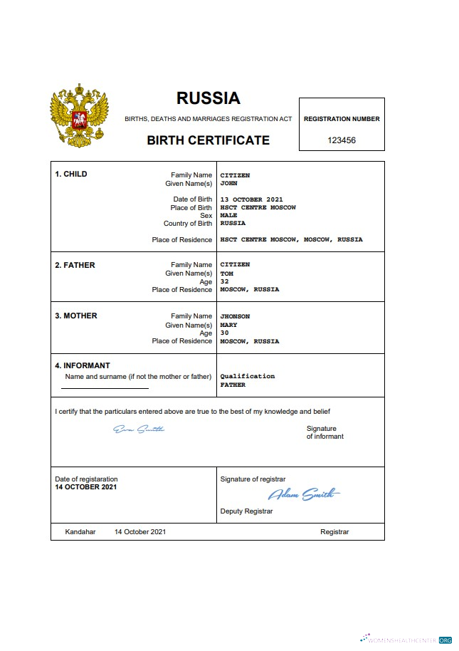 Профессиональный Скачать Россия Vital Record Birth Certificate Word и PDF Шаблон, Completely Editable Photoshop Шаблон