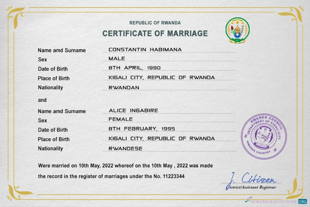 Реалистичный Скачать Руанда Marriage Certificate PSD Шаблон Photoshop Шаблон