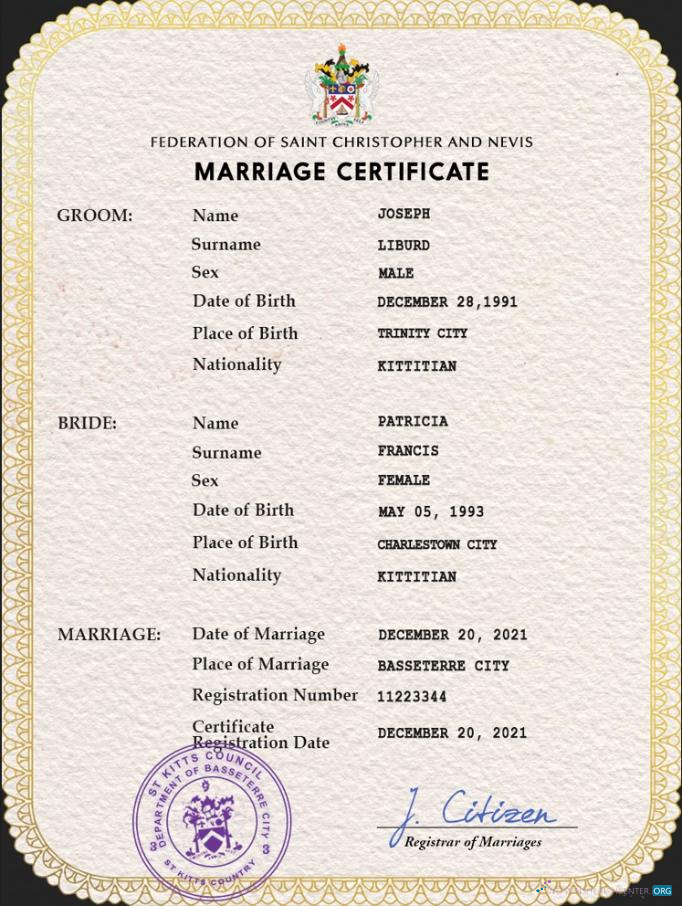Премиум Скачать Saint Kitts и Nevis Marriage Certificate PSD Шаблон Photoshop Шаблон