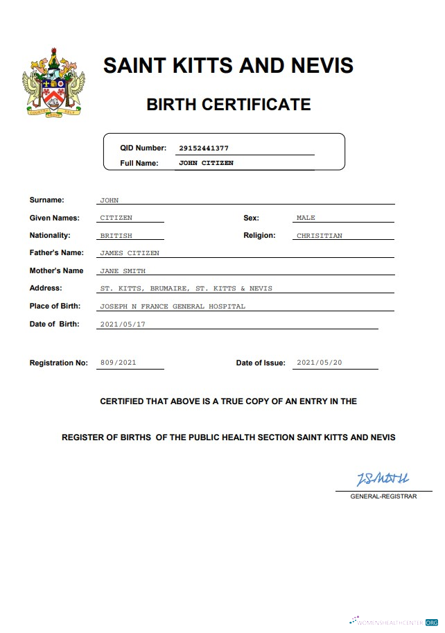 Реалистичный Скачать Saint Kitts и Nevis Vital Record Birth Certificate Word и PDF Шаблон Photoshop Шаблон