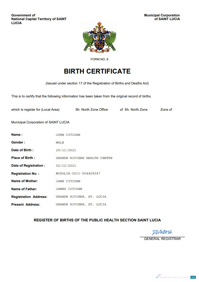 Профессиональный Скачать Saint Lucia Birth Certificate Word и PDF Шаблон Photoshop Шаблон