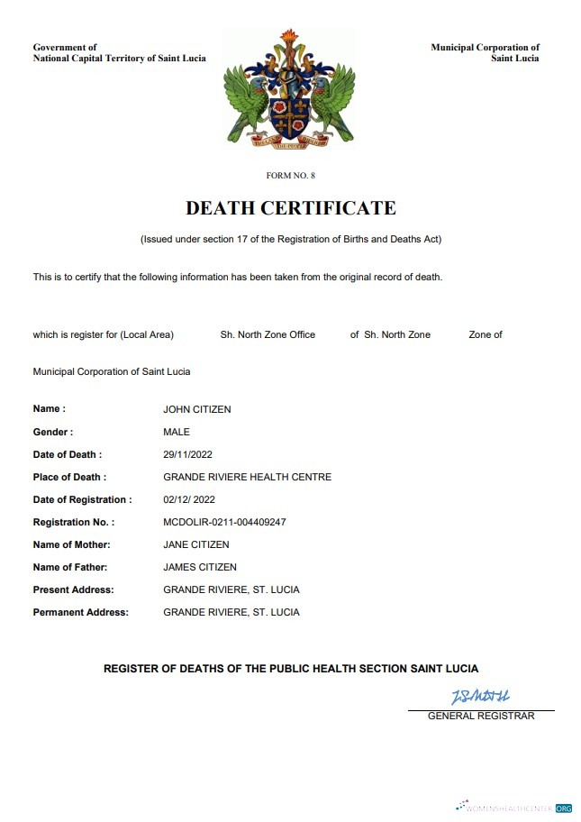 Качественный Скачать Saint Lucia Death Certificate Word и PDF Шаблон Photoshop Шаблон