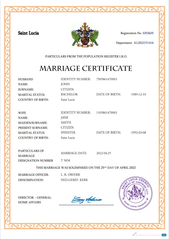 Профессиональный Скачать Saint Lucia Marriage Certificate Word и PDF Шаблон Photoshop Шаблон