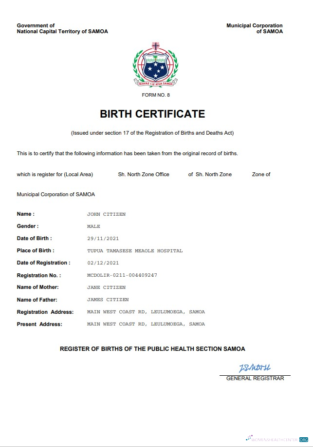 Реалистичный Скачать Самоа Vital Record Birth Certificate Word и PDF Шаблон Photoshop Шаблон