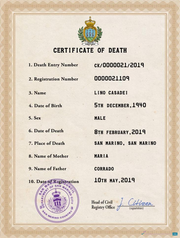 Профессиональный Скачать Самоа Vital Record Death Certificate PSD Шаблон Photoshop Шаблон