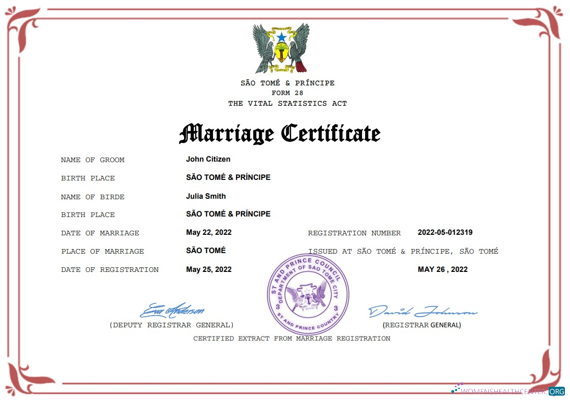 Качественный Скачать Sao Tome и Principe Marriage Certificate Word и PDF Шаблон Photoshop Шаблон