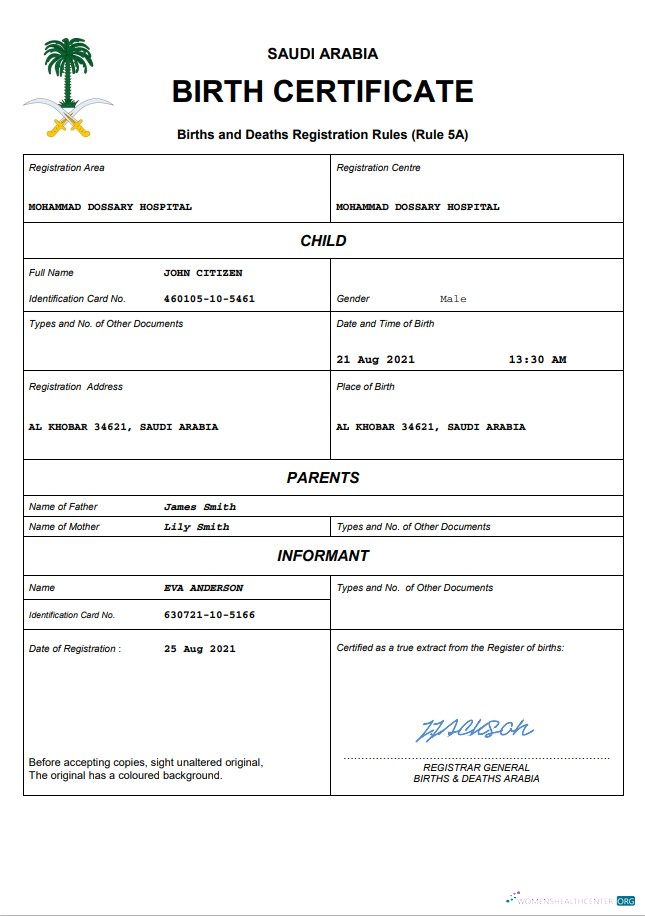 Премиум Скачать Саудовская Аравия Birth Certificate Word и PDF Шаблон Photoshop Шаблон