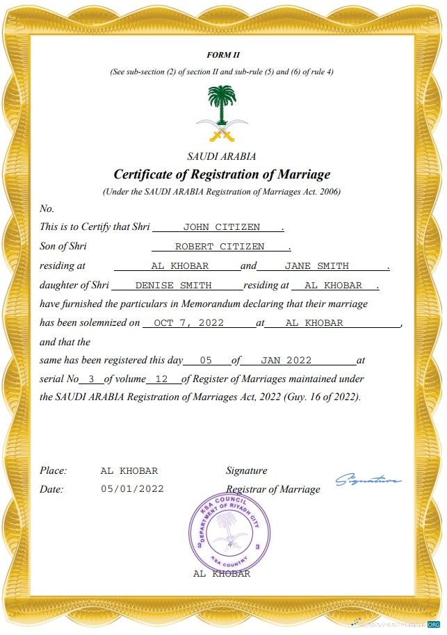 Редактируемый Скачать Саудовская Аравия Marriage Certificate Word и PDF Шаблон Photoshop Шаблон