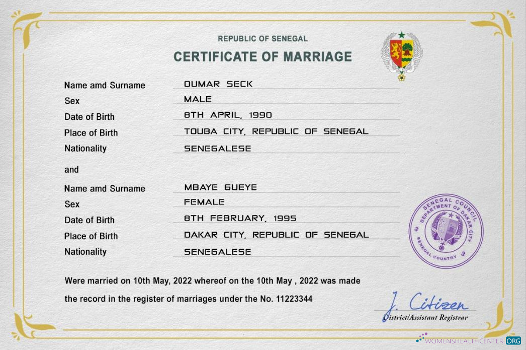 Премиум Скачать Сенегал Marriage Certificate PSD Шаблон Photoshop Шаблон