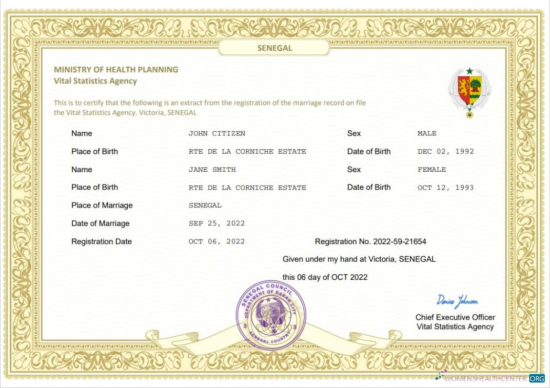 Редактируемый Скачать Сенегал Marriage Certificate Word и PDF Шаблон Photoshop Шаблон