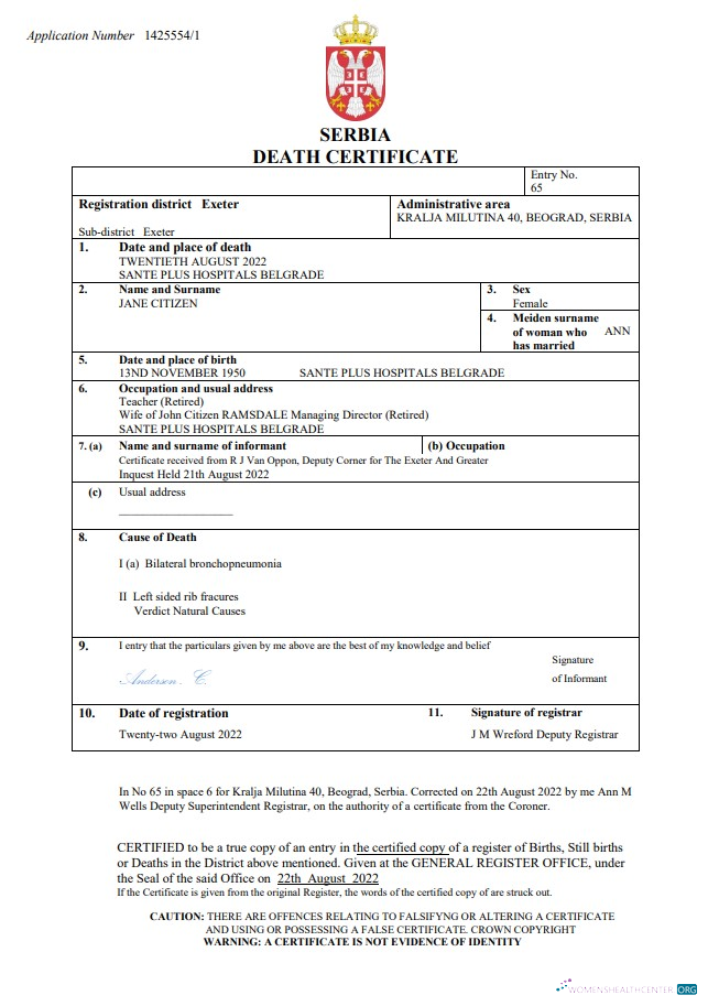 Редактируемый Скачать Сербия Death Certificate Word и PDF Шаблон Photoshop Шаблон