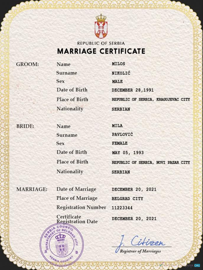Реалистичный Скачать Сербия Marriage Certificate PSD Шаблон Photoshop Шаблон