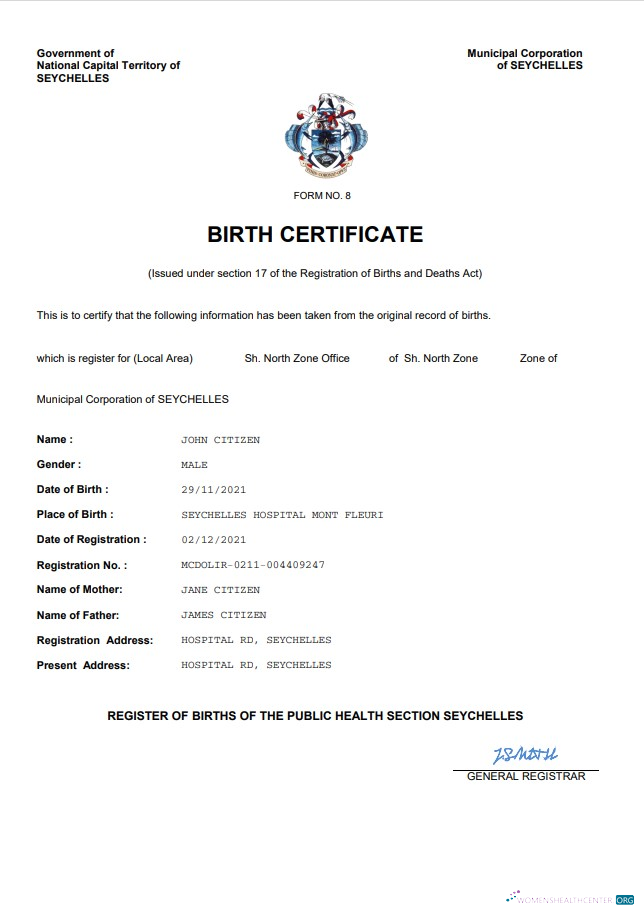 Реалистичный Скачать Сейшелы Vital Record Birth Certificate Word и PDF Шаблон Photoshop Шаблон