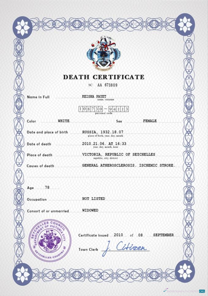 Профессиональный Скачать Сейшелы Vital Record Death Certificate PSD Шаблон Photoshop Шаблон