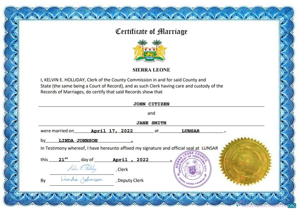 Редактируемый Скачать Сьерра-Леоне Marriage Certificate Word и PDF Шаблон Photoshop Шаблон