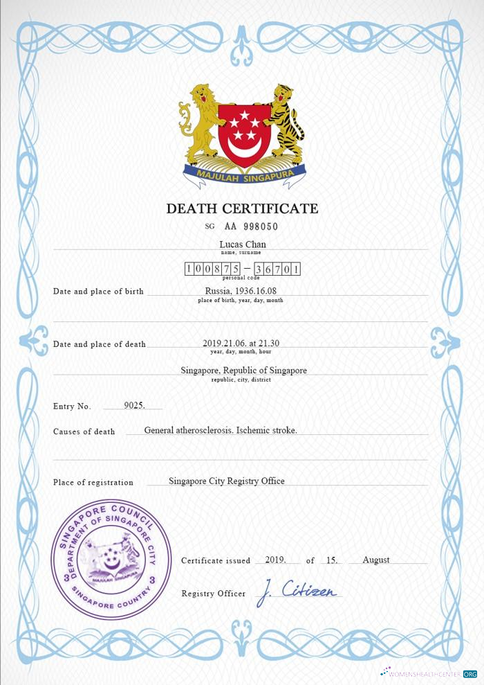 Реалистичный Скачать Сингапур Death Certificate PSD Шаблон Photoshop Шаблон