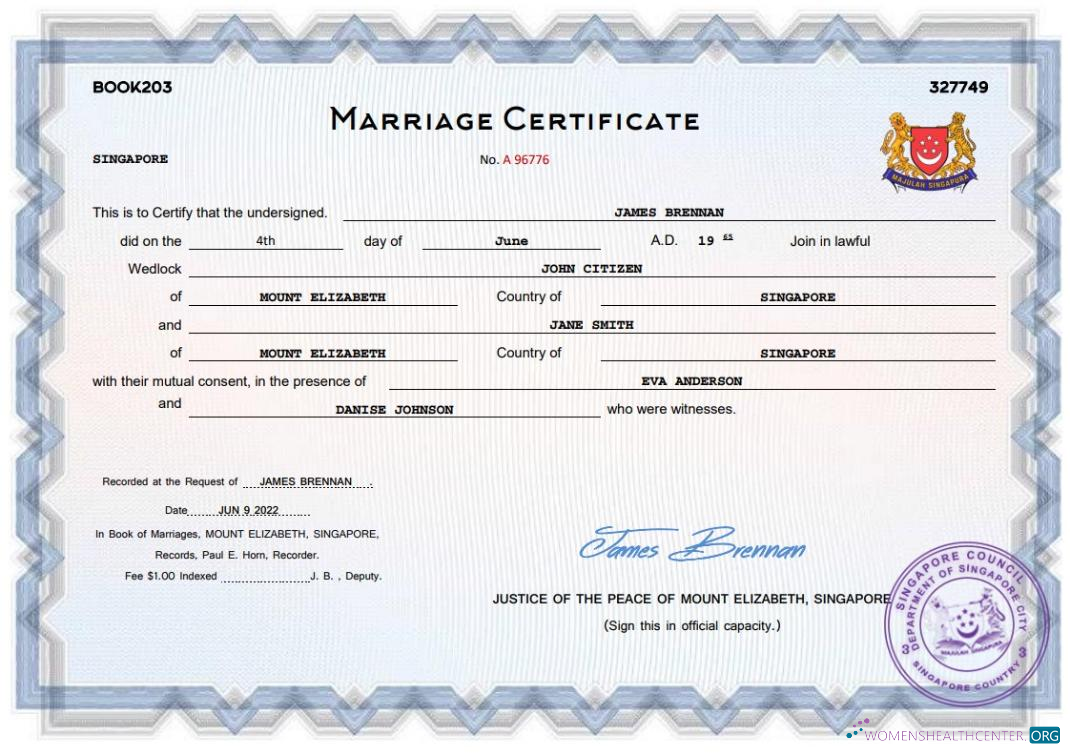 Профессиональный Скачать Сингапур Marriage Certificate Word и PDF Шаблон Photoshop Шаблон