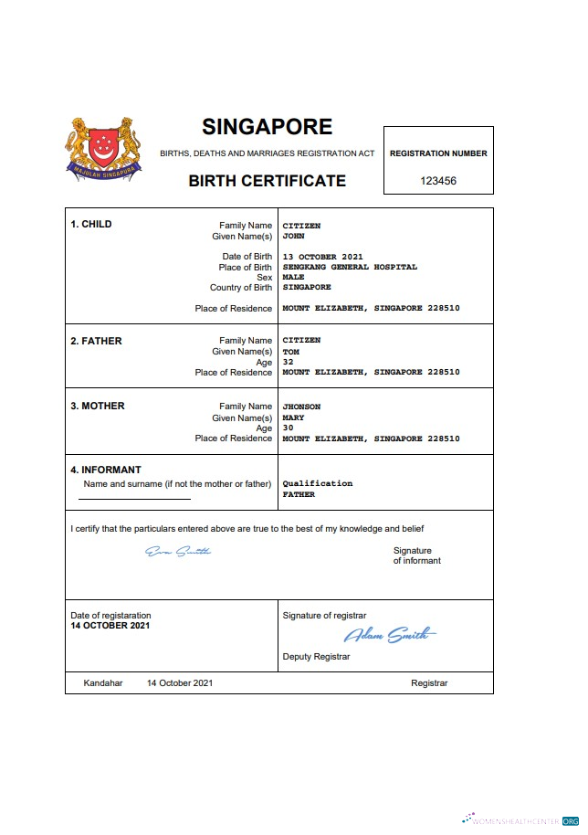 Премиум Скачать Сингапур Vital Record Birth Certificate Word и PDF Шаблон Photoshop Шаблон