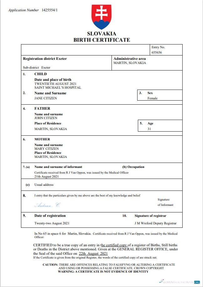 Качественный Скачать Словакия Birth Certificate Word и PDF Шаблон Photoshop Шаблон