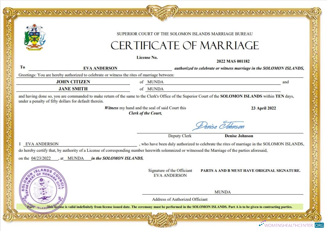Профессиональный Скачать Соломоновы Острова Marriage Certificate Word и PDF Шаблон Photoshop Шаблон