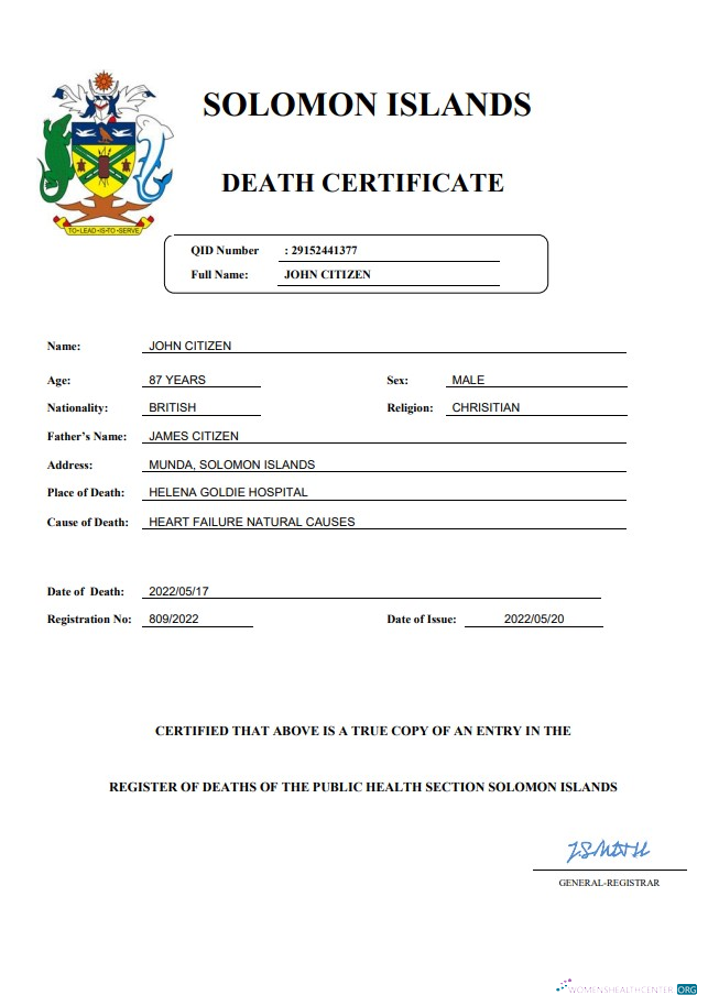 Качественный Скачать Соломоновы Острова Vital Record Death Certificate Word и PDF Шаблон Photoshop Шаблон
