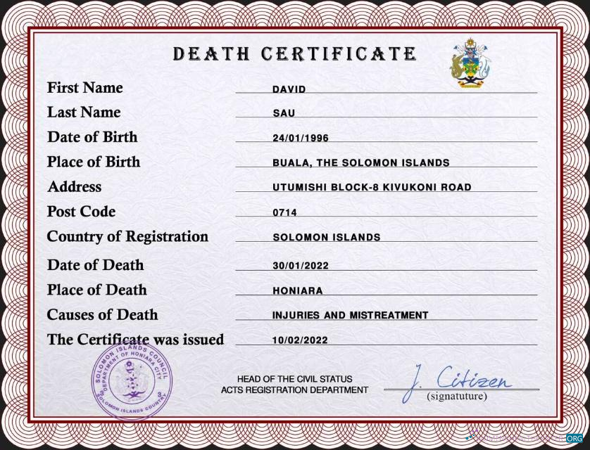 Премиум Скачать Solomon Vital Record Death Certificate PSD Шаблон Photoshop Шаблон