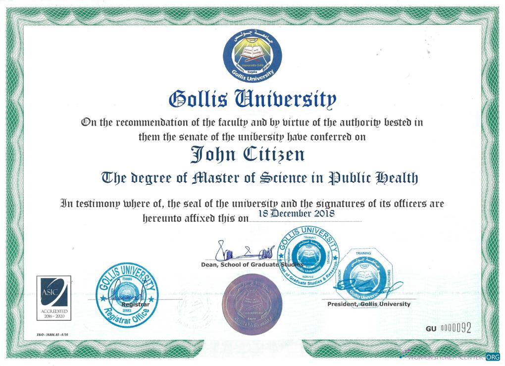 Редактируемый Скачать Somaliland Gollis University Certificate Photoshop Шаблон